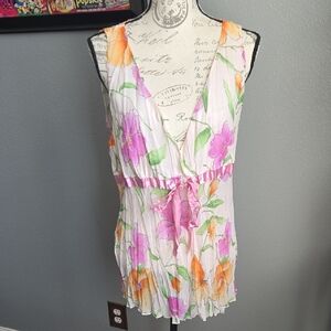 Floral Sleeveless Dress with Pink and Orange Accents